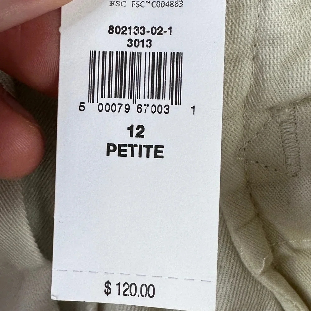 Banana Republic Womens Baggy Cargo Pants 12 Petite Cream Belted Linen Blend NEW